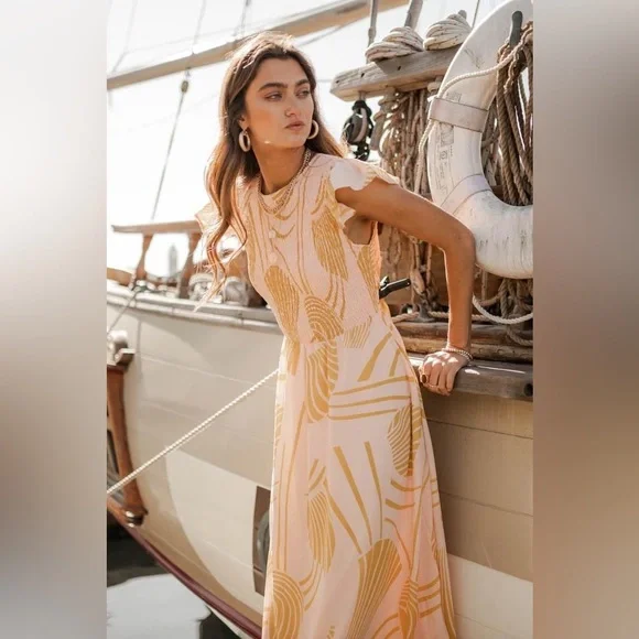 böhme Yellow and Cream Midi Dress with Shell Print - Picture 3 of 13